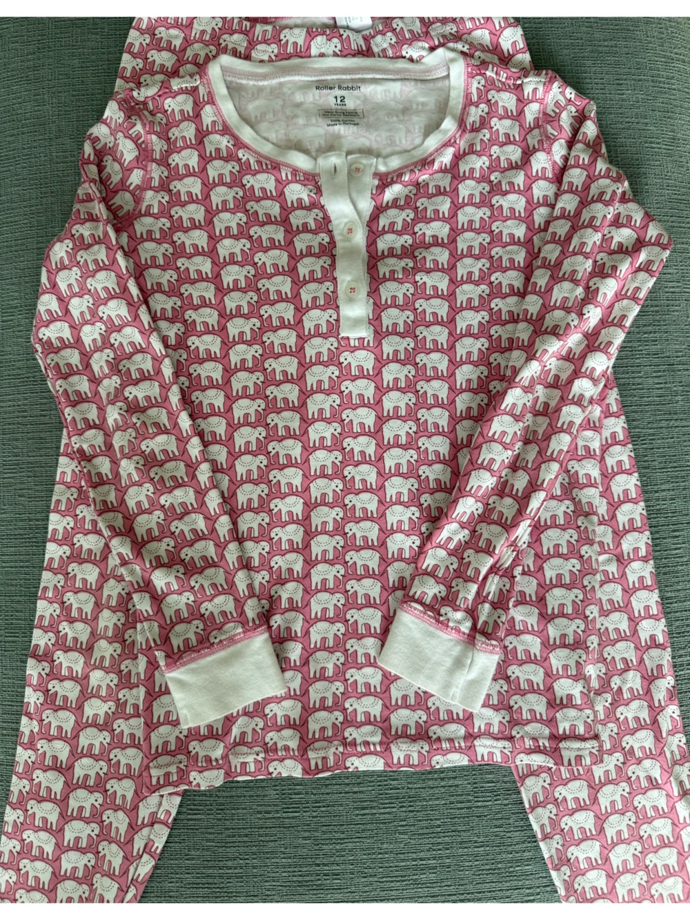Roller Rabbit Pink and White Elephant Print Kids Pajama Top